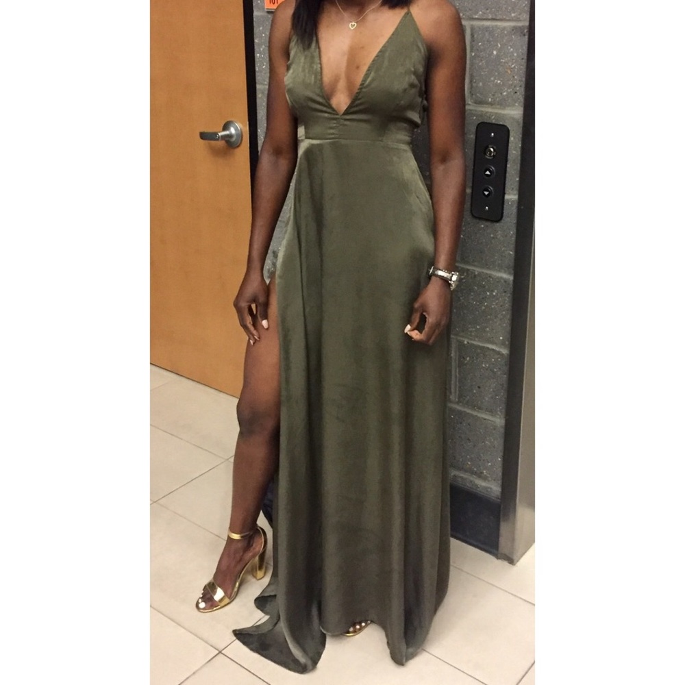 Olive Extreme Split Strappy Back Maxi Dress